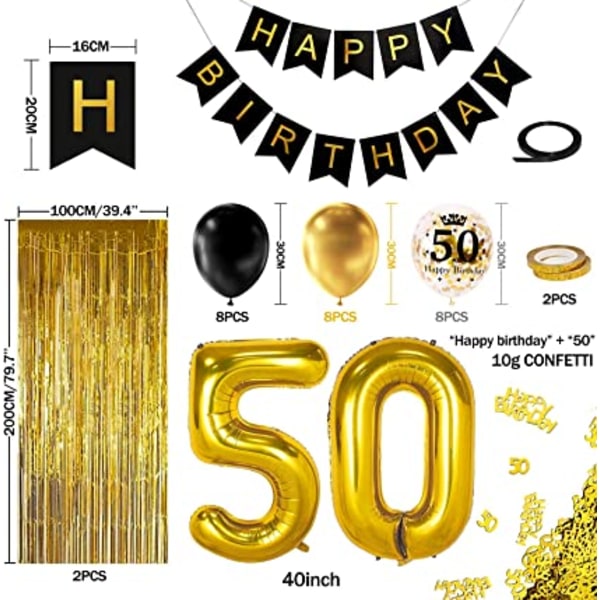50 år svart guld födelsedagsdekoration, Grattis på födelsedagen banner, H