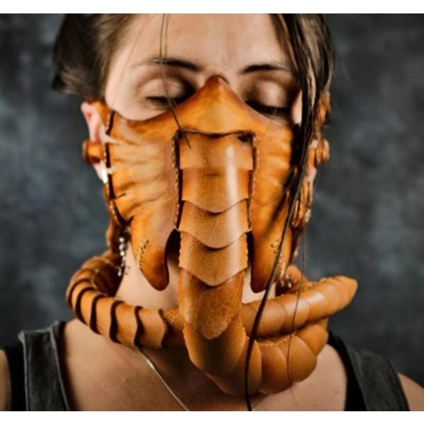Facehugger Håndsøm Lædermaske Horror Halloween Alien Costu