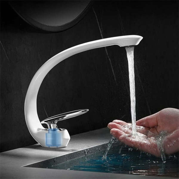 Servantarmatur Baderom Messing-Gull Hvit Vask Blandebatteri Enkelt Håndtak Enkelt Hull Vanity Kran Vaskerom Kunst Vask Kran