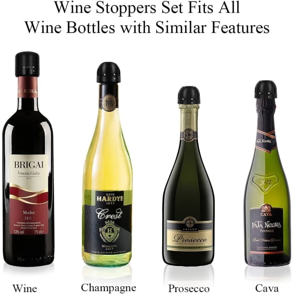Vinstop, sæt med 4, genanvendelige vin- og champagnestoppere med