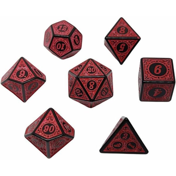 7 deler polyhedral terning 20-sidet rollespill terning polyhedral terningsett fargede terninger med poser for DND RPG MTG (rød)