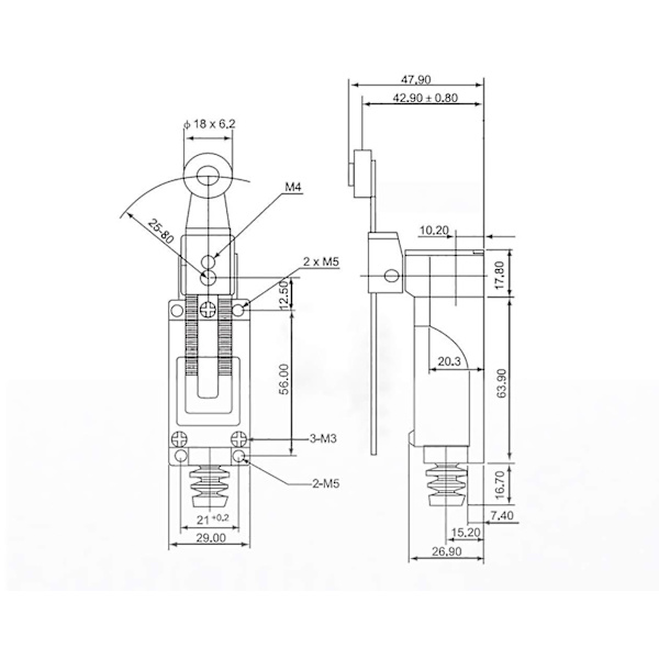 4 stk. Me-8108 Momentary Limit Switch Justerbar Rulle Arm