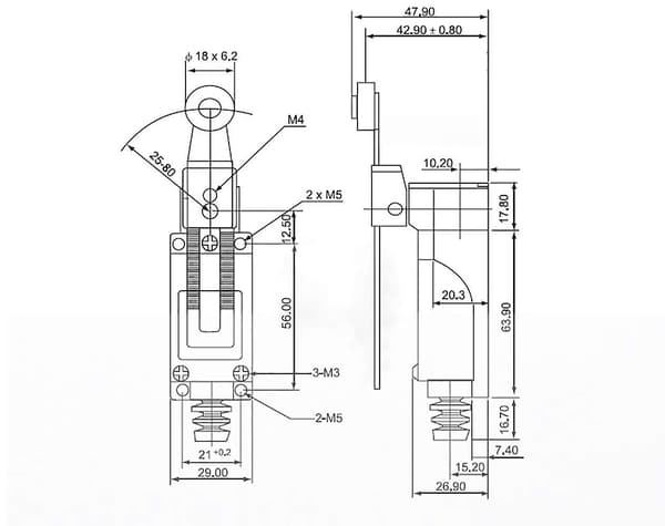 4 stk. Me-8108 Momentary Limit Switch Justerbar Rullearm