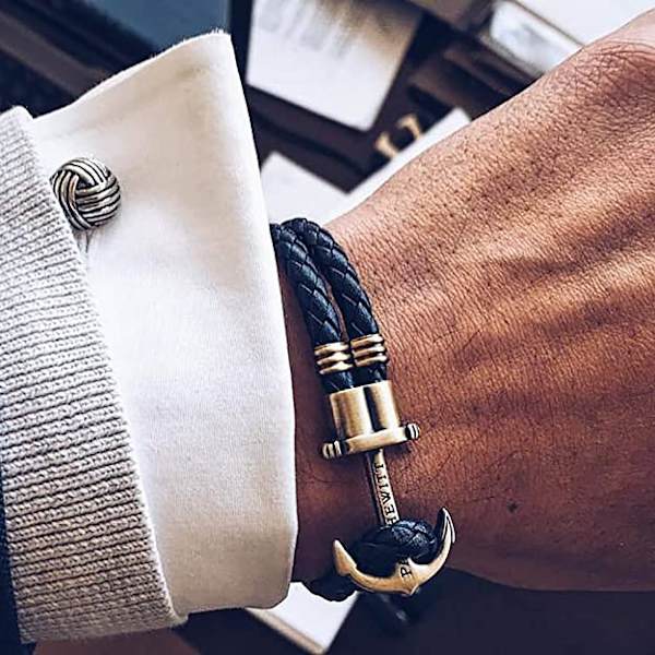 Herrearmbånd med anker - Nylon søfartsreb armbånd, gave til mænd
