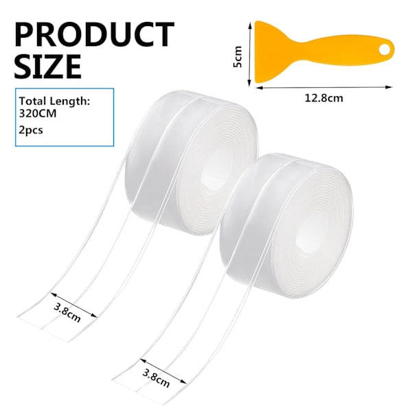 2 st Köksförsegling, 3,8 * 320 cm, Transparent, Badrumsväggsförsegling