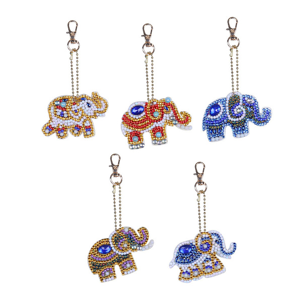 Fem sett med 5D DIY diamantmaleri nøkkelring, rhinestone maling
