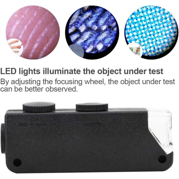 60-100X Justerbar LED lysmikroskop håndholdt forstørrelsesglas Por
