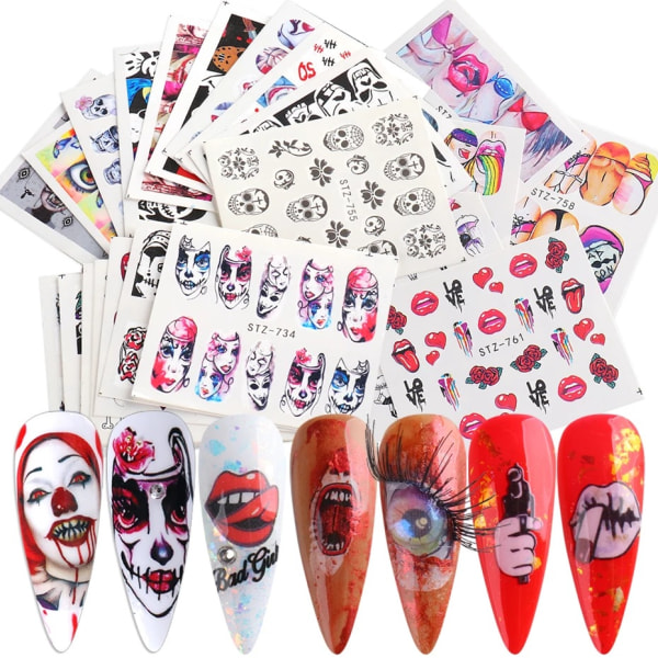 24 ark Halloween nagelklistermärken Day of The Dead vattenöverföring