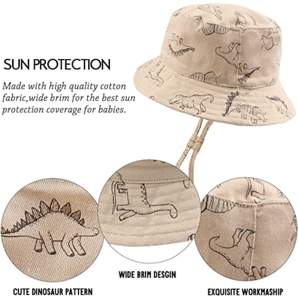 Khaki Dinosaurie-50cm Bred Brätte Solhatt Baby Barn Sommar Mössa f