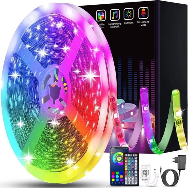 Led-stripe 20m, Led-soverom Bluetooth, Led-stripe kontrollert av AP