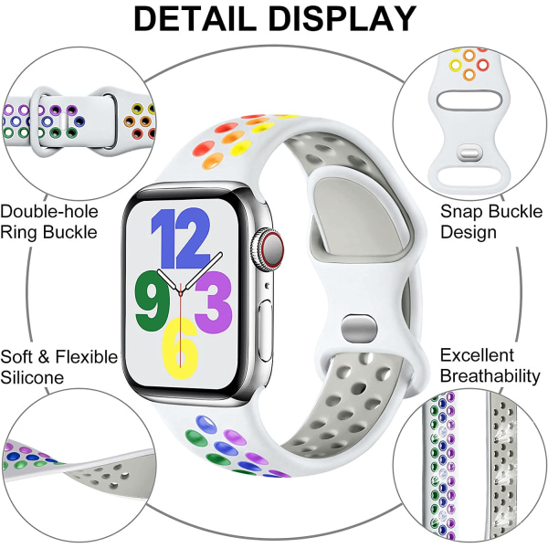 Hvit/farget-sportsarmbånd kompatibel med Apple Watch Stra