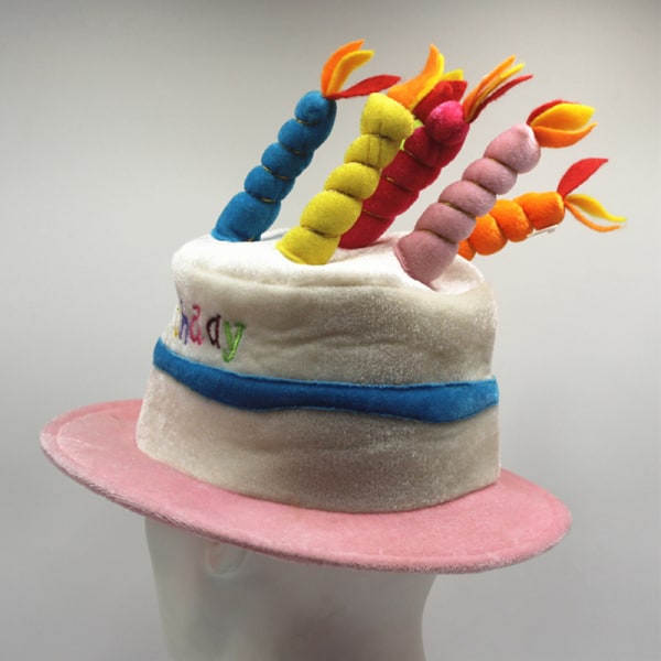 Vaaleanpunainen pehmo Happy Birthday Cake Hat - Fancy Dress -juhlahattu -