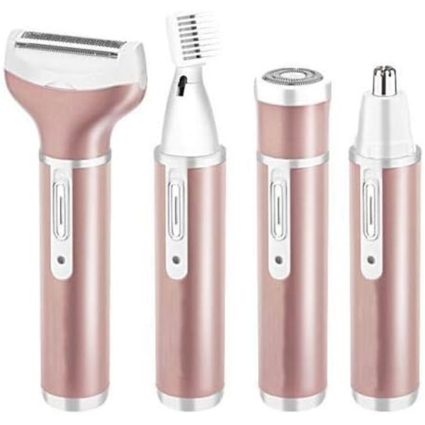 4 in 1 Naisten Sähköparranajokone (Ruusukulta), Kiputon Epilaattori, USB