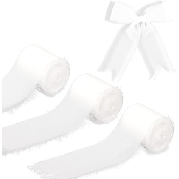 3 rullar chiffongband (vit), 4cm x 5,5 storlek färgglad tofse