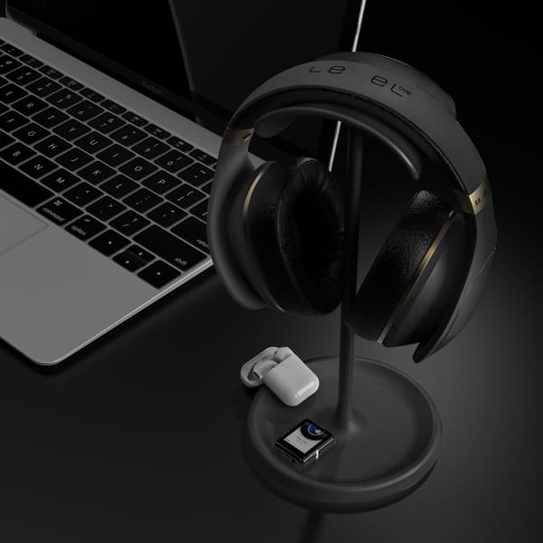 Hovedtelefonstativ, skrivebordsholder til headset (sort)