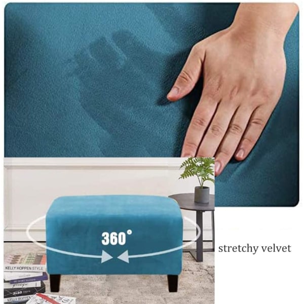 (Peacock Blue) Stretch Pouf Covers Velvet Ottoman Cover Rectangle