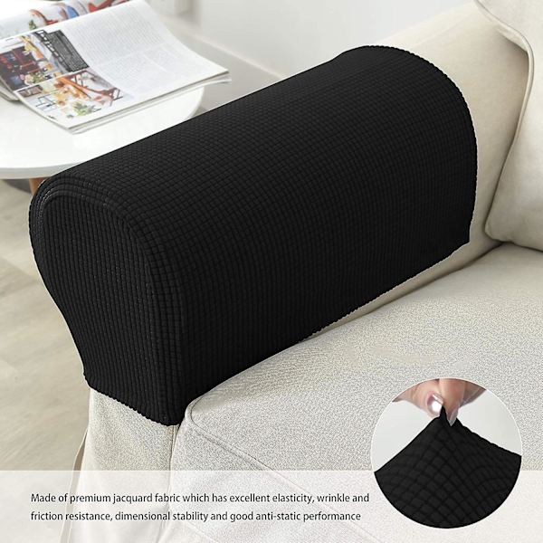 2 stk Stretch sofa armrests Full wrap sofa beskytter (svart)