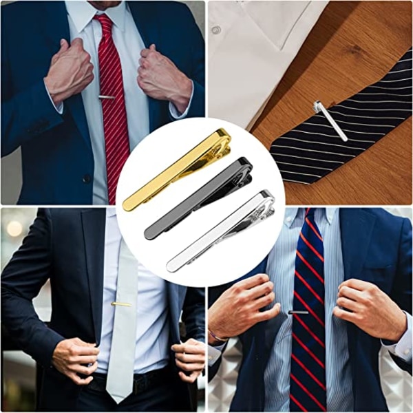 3 slipsklämmor, slipsklämma set, guld och silver svart slips clip set, m