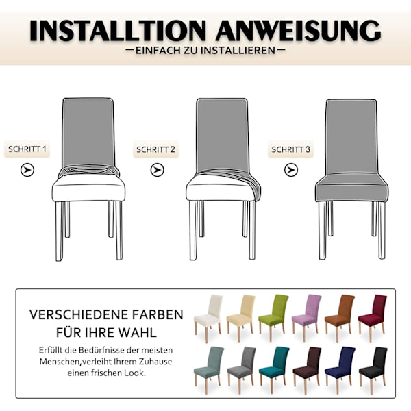 Set med 4 stolovertrekk, vaskbare spisestuestolovertrekk, moderne chai