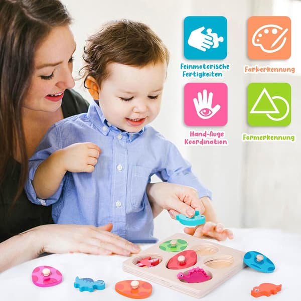 Træpuslespil, Interlocking Puslespil til Baby, Montessori Legetøj til