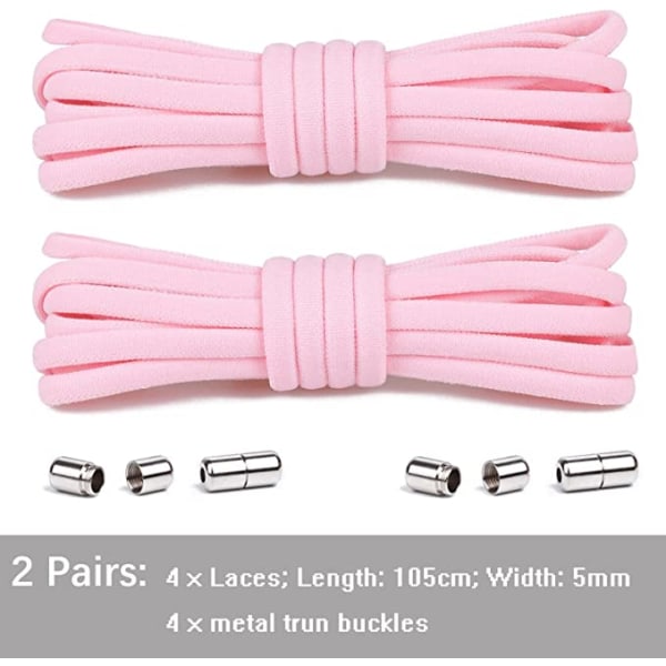 Pink 2 par elastiske snørebånd til børn og voksne - Elastic Rubb