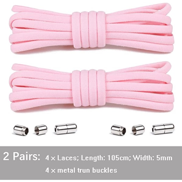 Rosa 2 par elastiske skolisser for barn og voksne - Elastiske gummilisse med metallås - Ingen slips skolisser - Sports skolisser for alle sko