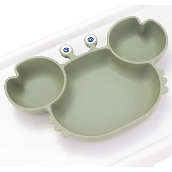 (Crab-Tea Green) Assiette à pour Bébé Silicone, Plaque d'alimenta