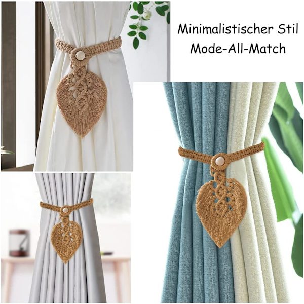 Sæt med 2 Boho gardinbindere, blade bomuld Macrame Curtai
