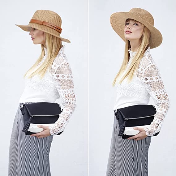 Halmhatt Dam Vikbar Bred Brätte Solhatt UV-skydd Hatt wit