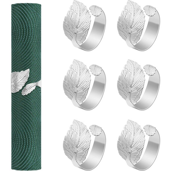 6 st silverbladformade metallservettringar, bleknings- och rostbeständiga