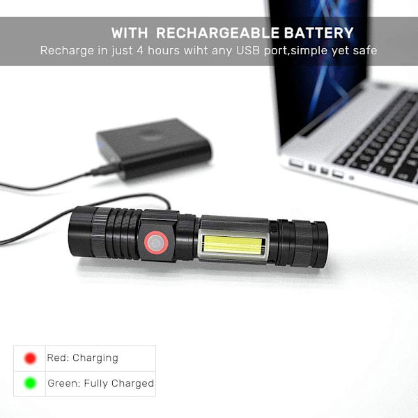 Genopladelig LED-lommelygte, 1000 lumen superlys stærk magnetisk F