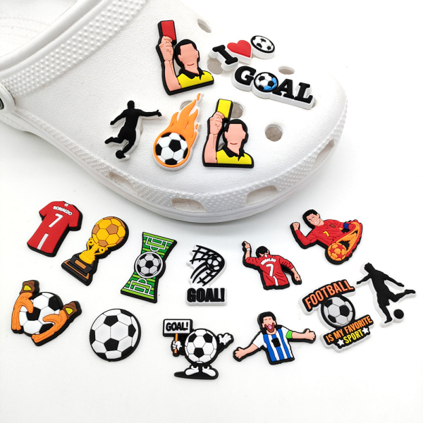 18 stykker 3D Clog Sandaler Ornamenter (Fotballserie), Sko Charms,