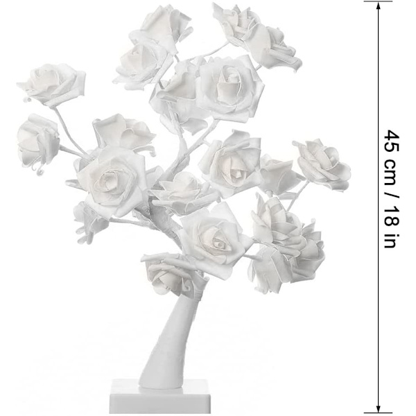24 stk LED hvit rose bordlampe batteri eller USB-drevet, timer justerbar