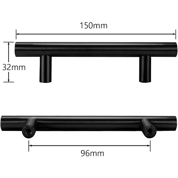 8 stk T-bar stang kjøkkendørhåndtak trekker med skruer (150 mm),