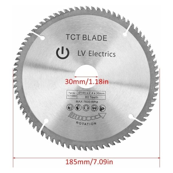 Pyörösahanterä 185 mm TCT hopea pyörivä puun katkaisulevy