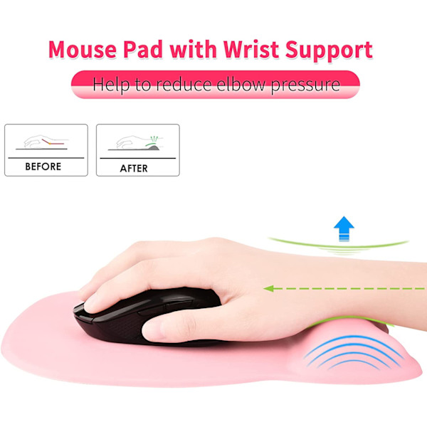 Rosa - musematte med ergonomisk håndleddsstøtte, 4 mm memory foam-pute
