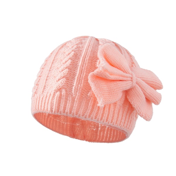 Children's warm knitted hat solid colour round top bow woole