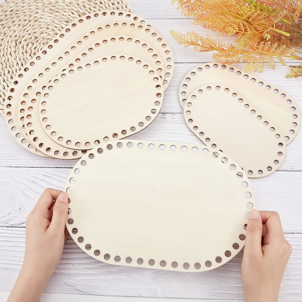 7 størrelser Naturlig trekurvbunn, Oval hvit solid heklekurv Trebunn for DIY kurvveving Tilbehør