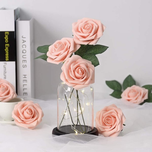 Kunstige roser 25 stykker skumroser med LED lys og juster