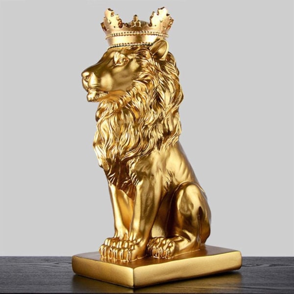 4 farger Creative Golden Lion Crown Statue Dyrefigur Resin M