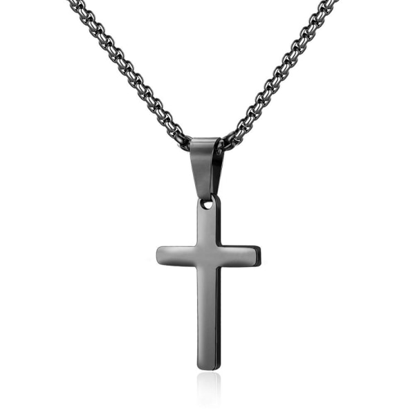 Cross halskæde til mænd, rustfrit stål sort almindeligt kryds Pe