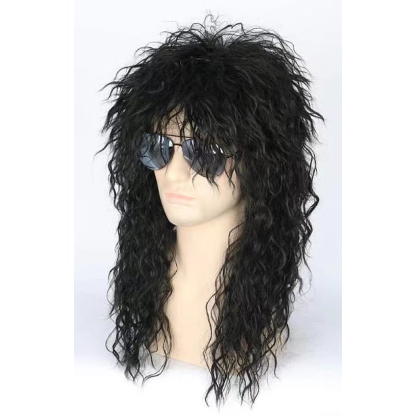 Sort top mænds 80'er mullet paryk rocker punk popstjerne paryk sort