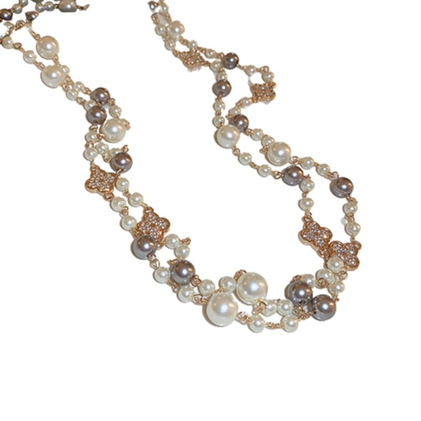 Rhinestone blommor pärlor långt halsband mode temperament h