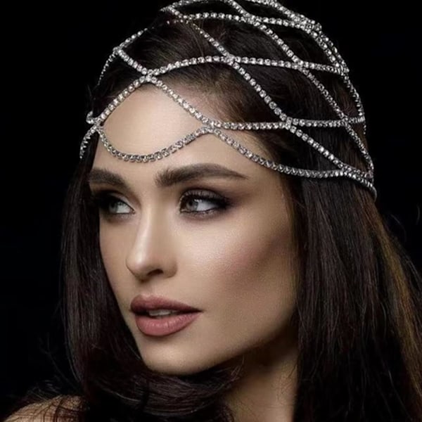 Strass Mesh Huvudsmycke Hatt, Silver Roaring 1920-tal Magdans Kristall Flapper Huvudkedja Bröllopsfest Brud Hår