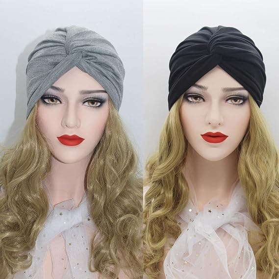 Svart+Grå-2stk Kvinners Hijab Hodeplagg Front Kryss Bomull Stretch Nattlue