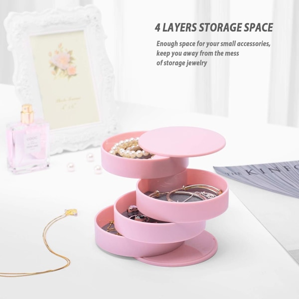 4-lags roterende smykkeopbevaringsboks - pink - 10*10*10cm - 1 stk