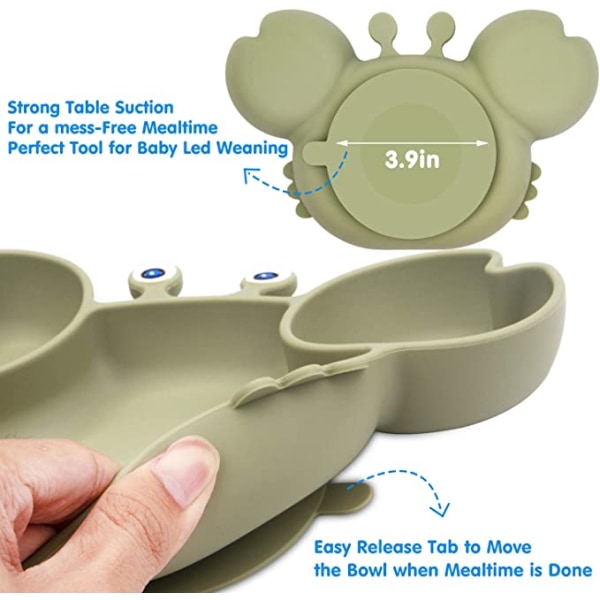 (Rapu-Tee Vihreä)Assiette à pour Bébé Silicone, Plaque d'alimenta