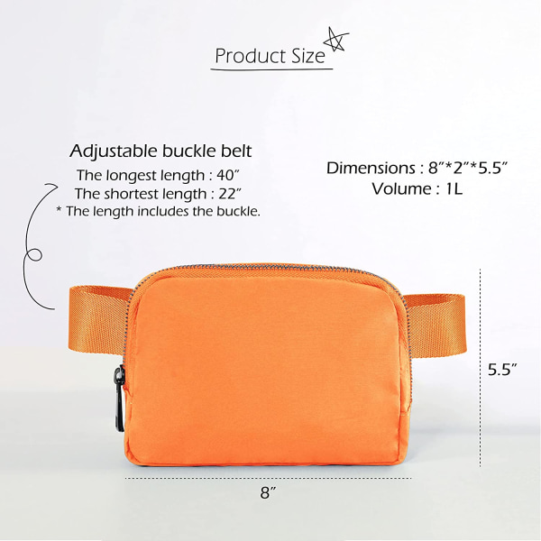 Unisex mini belteveske med justerbar stropp Liten midjelomme for orange