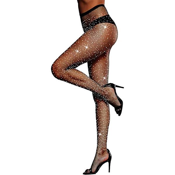 Sexy høy midje strømpebukser Sparkle Rhinestone Fishnets Party Mes