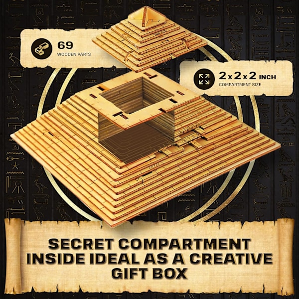 Pyramid Pusselbox - Escape Room i en Box - Hjärngympa Pussel för Vuxna & Tonåringar - Pusselboxar med Gömda Fack